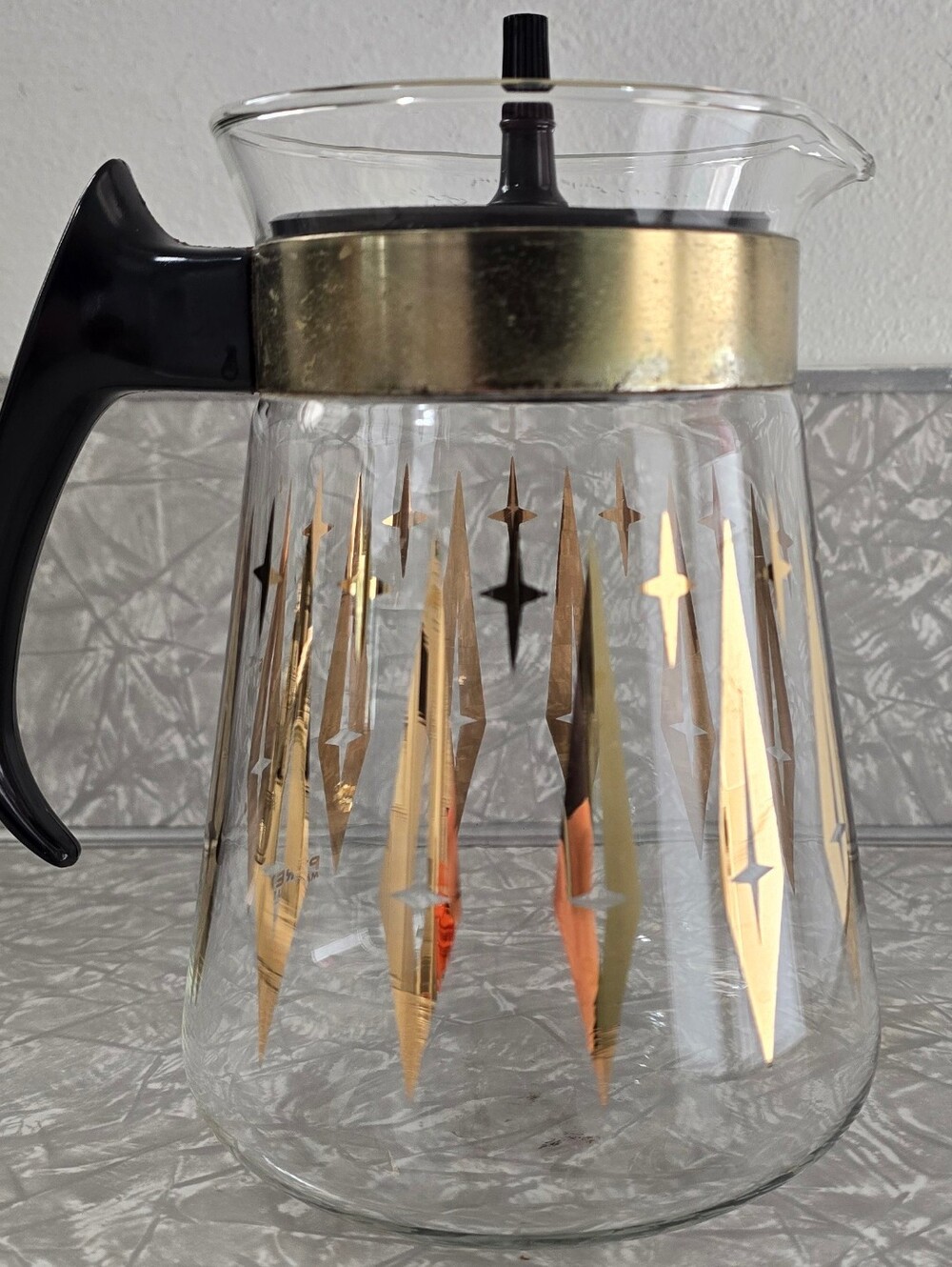 Vintage MCM Pyrex Carafe Gold Diamonds
